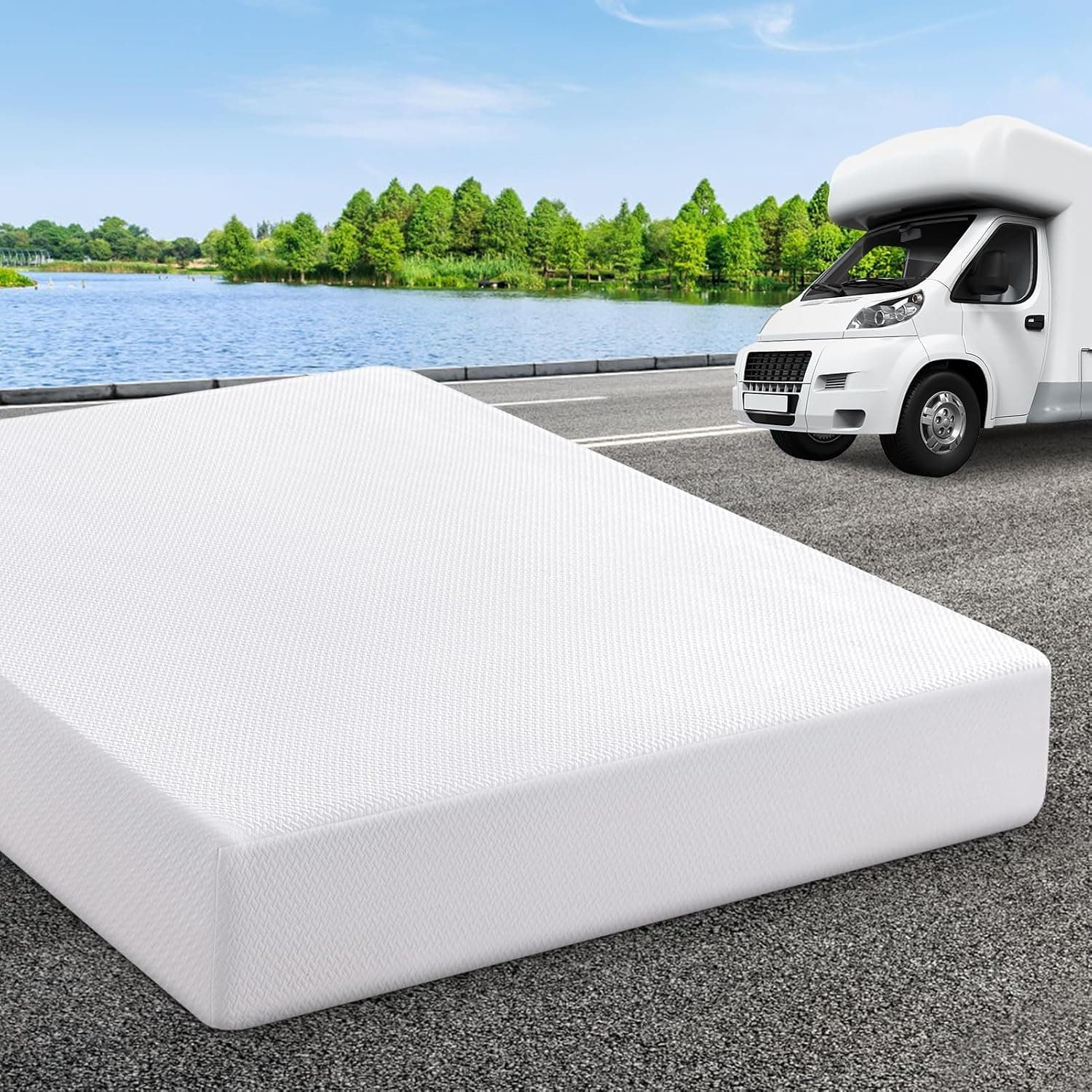 RV Mattress Short Queen 10 Inch Memory Foam, Cooling Green Tea/Gel Medium Firm Bed in a Box, CertiPUR-US, Made in USA 75 x 60