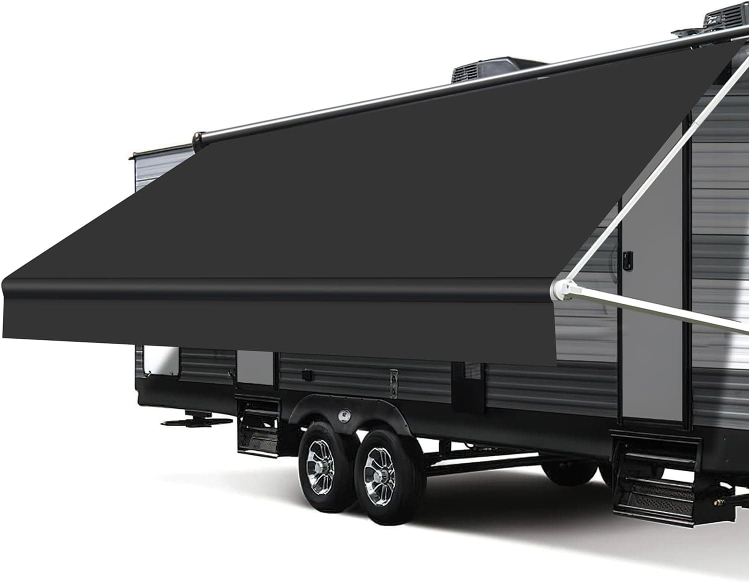 Xenjum RV Awning Fabric Replacement, 18.5oz Heavy-Duty Weatherproof Vinyl (Black, 16'/Fabric 15'2")