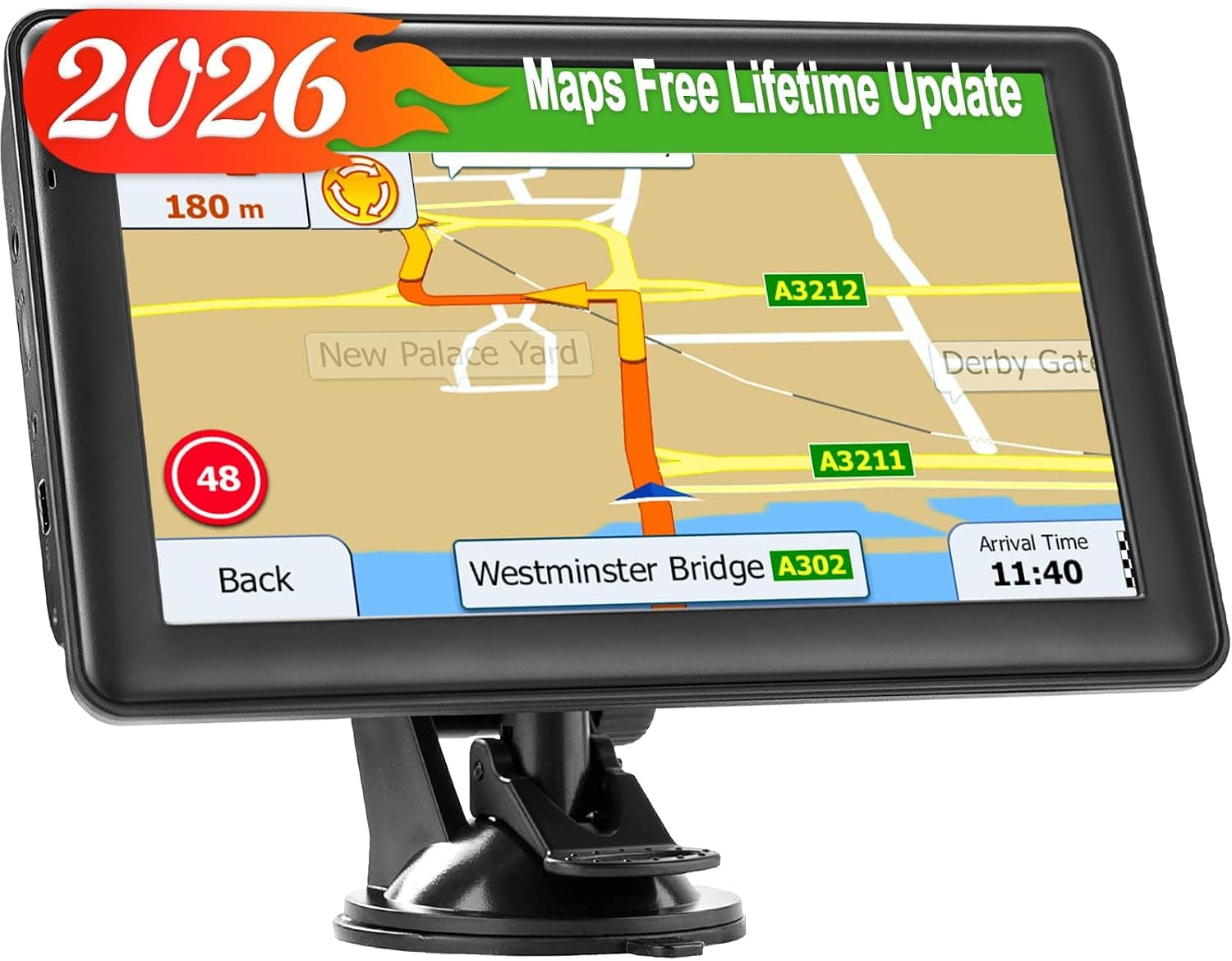 LOVPOI 7 inch GPS Navigator for Truck Car with 2026 Maps Free Lifetime Updates, Commercial Trucker Navigation with Voice Assist, Speed Limit Warnings, Custom Routing, Driver Alerts