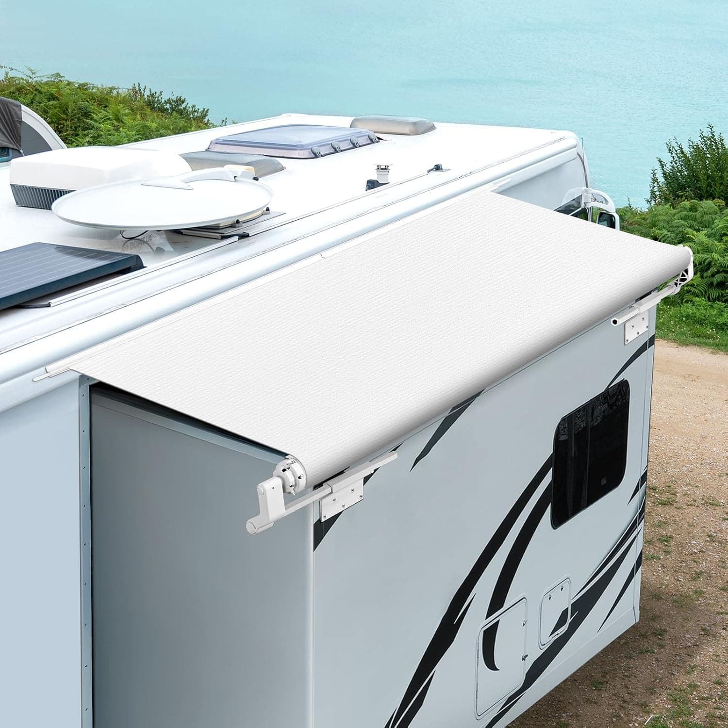 Kohree RV Slide Topper Awning, Slide Out Awning Kit Cover Assembly, Modular Camper Slideout Topper Protection, White, 7'3" (6'7" Fabric)