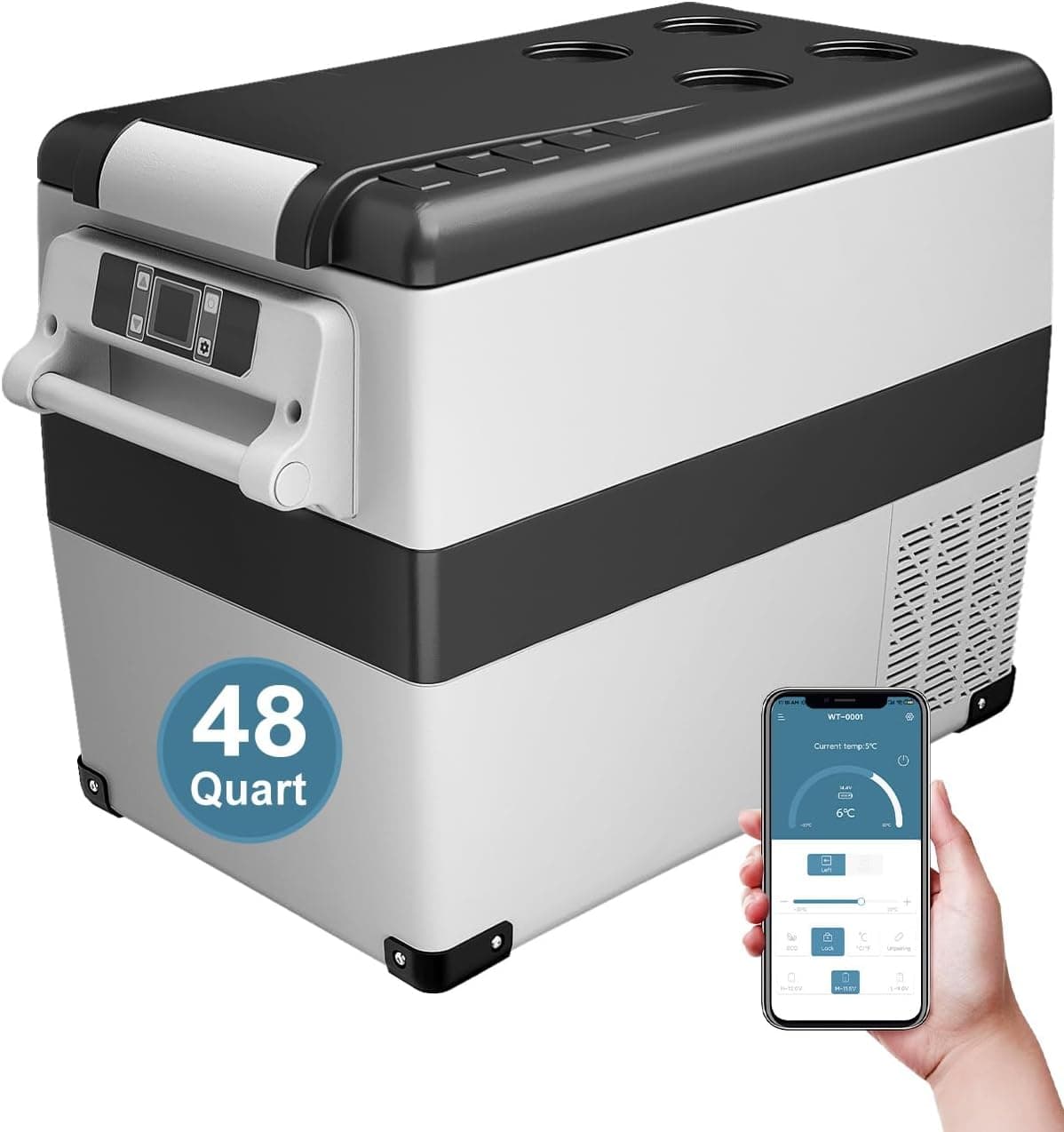 Feelfunn Car Fridge Portable 12V Refrigerator 48 Quart (45L) Electric Cooler with AC/DC, APP Control