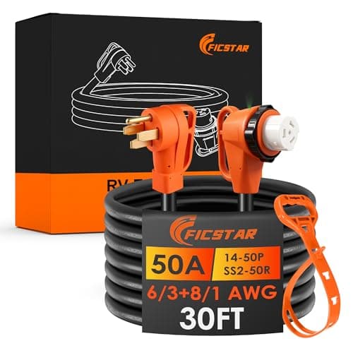 Ficstar 50 Amp Generator Cord 30 FT, 14-50P to SS2-50R 50 Amp RV Cord