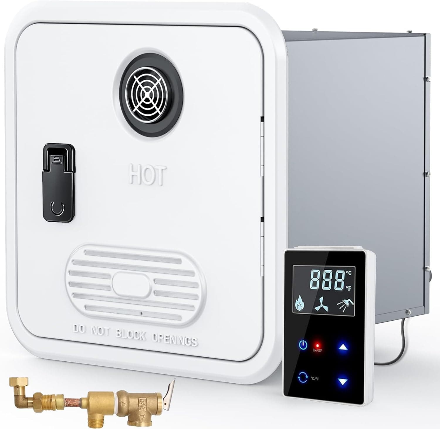 ITEFDTUTNE RV Tankless Water Heater with 15x15 inch White Door and Remote Controller, DC 12V, High Altitude Performance