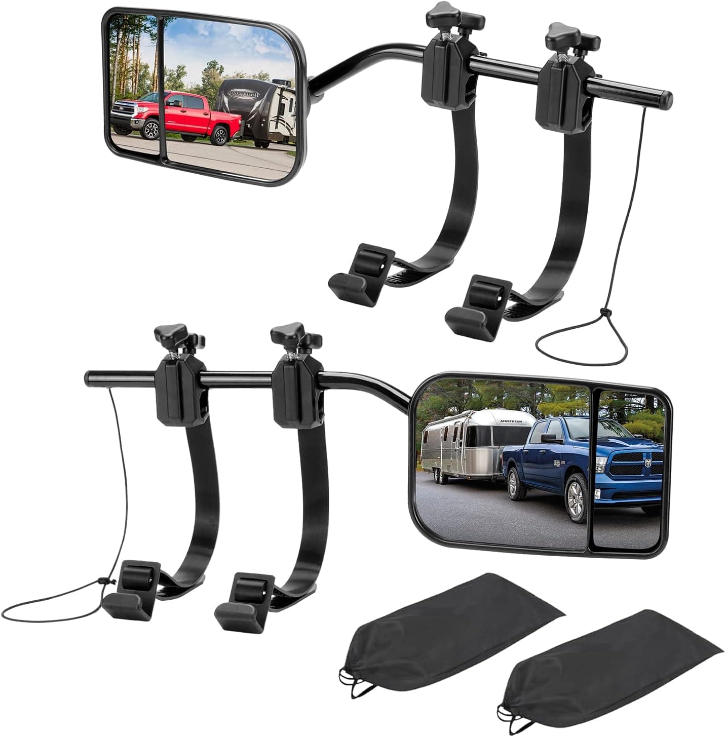 Universal Clip on Towing Mirrors Extensions for Towing, 360 Degree Adjustable Rotation Side Mirror Extenders, Convex Rearview Mirror, Tow Mirrors for Car Truck Trailer RV SUV, 2 Pack
