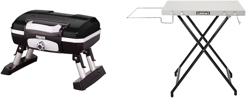 Cuisinart Petit Portable Grill Bundle with Propane Adapter & Hose for Weber & Coleman Grills