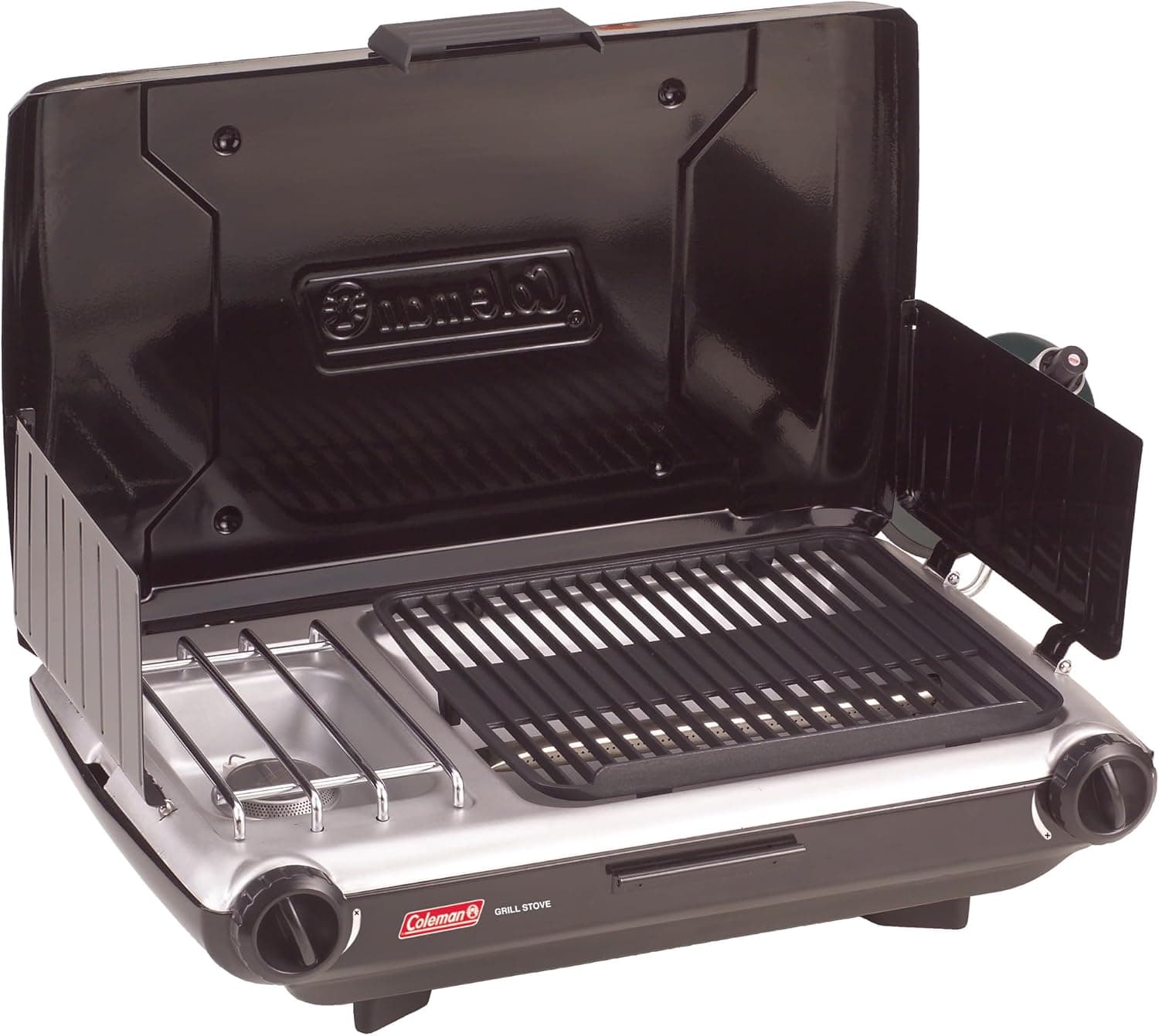 Coleman Tabletop 2-in-1 Camping Grill/Stove, 2-Burner Propane Grill & Stove with Adjustable Burners & 20,000 BTUs