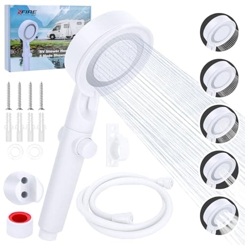 5+1 Mode High Pressure Replacement White RV Shower Head with Hose | On/Off Switch, Water Saving Motorhome Shower Head for RV/Campervan, Caravan