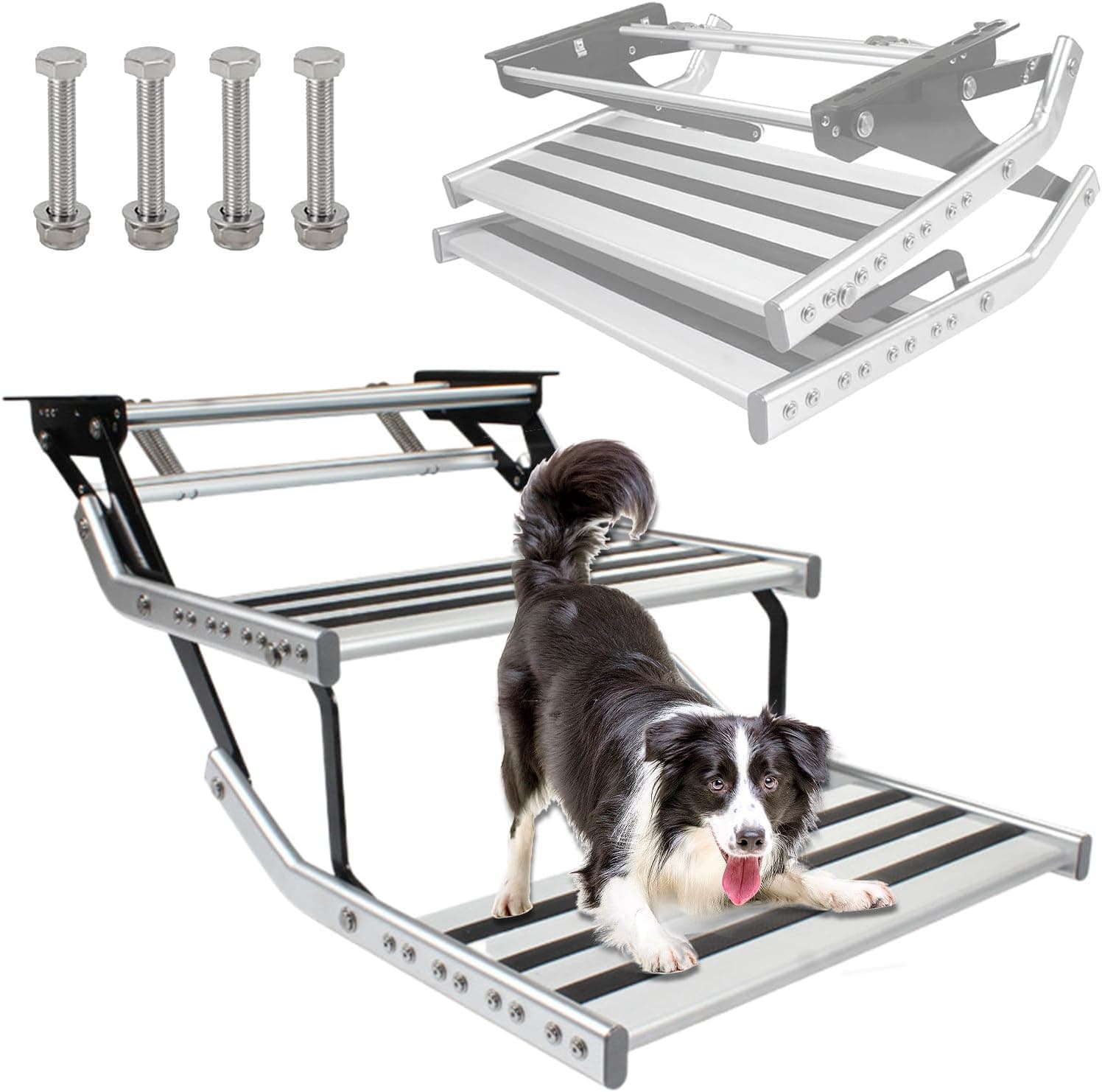 Folding Camper Steps, Heavy Duty RV Entry Steps, 150kg/330 Lbs Camper Stairs for Entry, RV, Trailer, 2 Step (Manual) LED