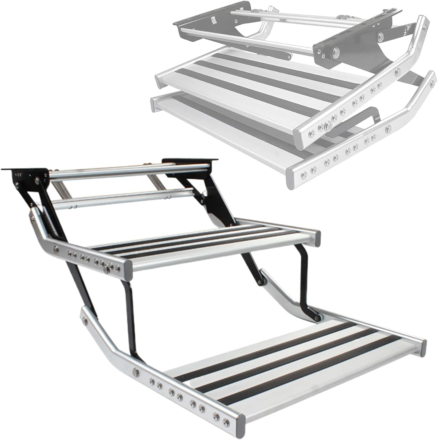 Heavy Duty RV Step, Folding RV Entry Steps, Camper Stair Folding with Non-Slip Rubber Feet, 2 Step (Manual)