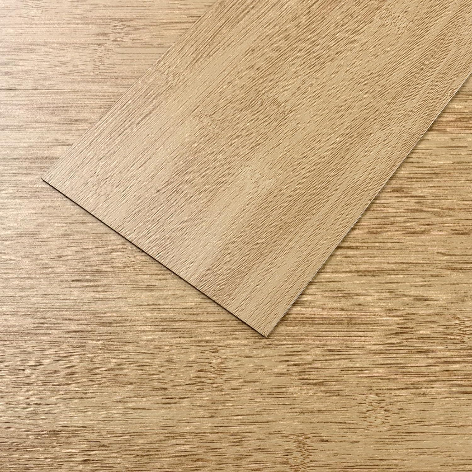 VEELIKE Natural Bamboo Peel and Stick Flooring Waterproof Vinyl Plank, 16-Pack 24 Sq. ft, Wood Laminate for Bedroom Kitchen RV 6x36