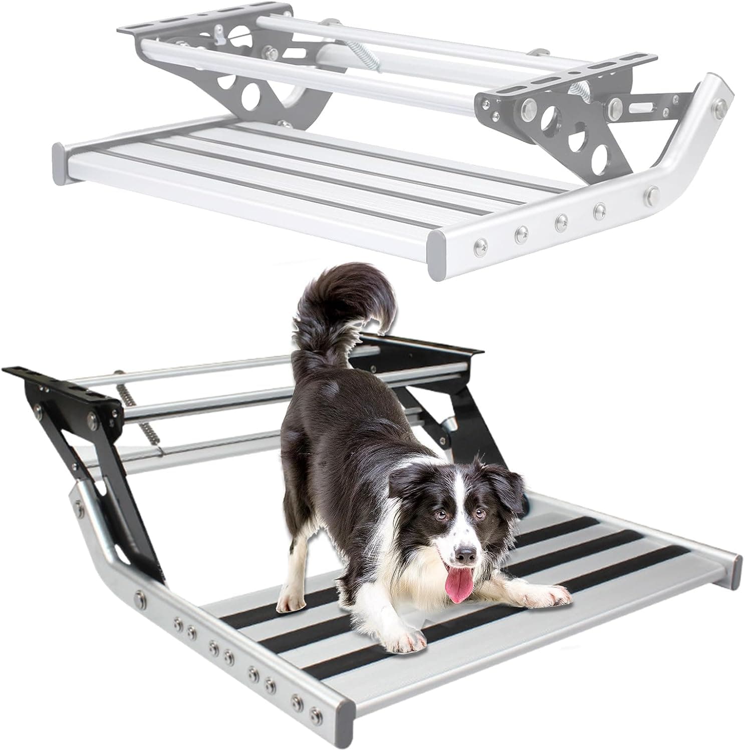 Folding Camper Steps, Heavy Duty RV Entry Steps, 150kg/330 Lbs Camper Stairs for Entry, RV, Trailer, 1 Step (Manual) LED