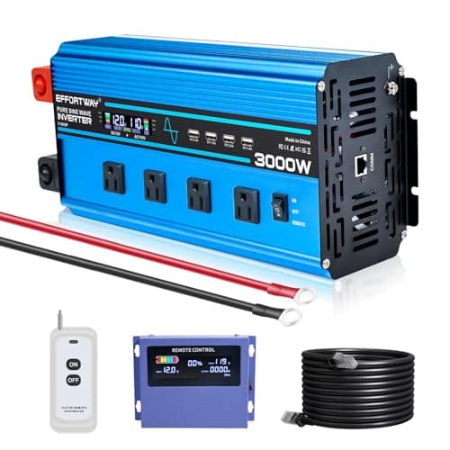 3000w Pure sine Wave Inverter DC 12V to AC 110V/120V Converter, 6000w (Peak) with LCD Display, Wireless/Wired Remote Control, 4AC outlets and 4USB.Ideal for Camping, RV Travel, Off-Grid Solar Systems