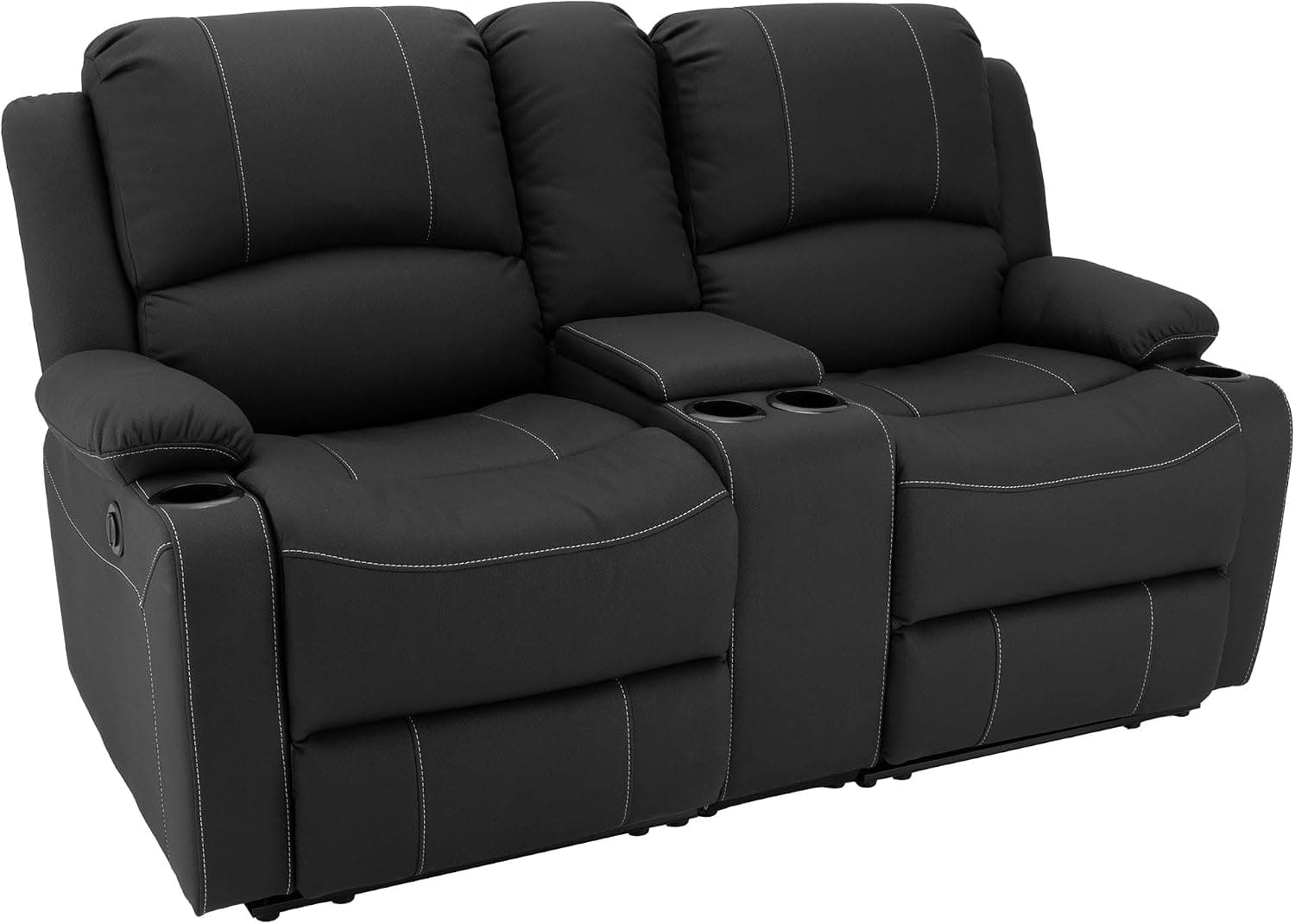 Camper Comfort 65 inch Powered Wall Hugger Reclining RV Theater Seats, Double Recliner RV Sofa and Console (Black)