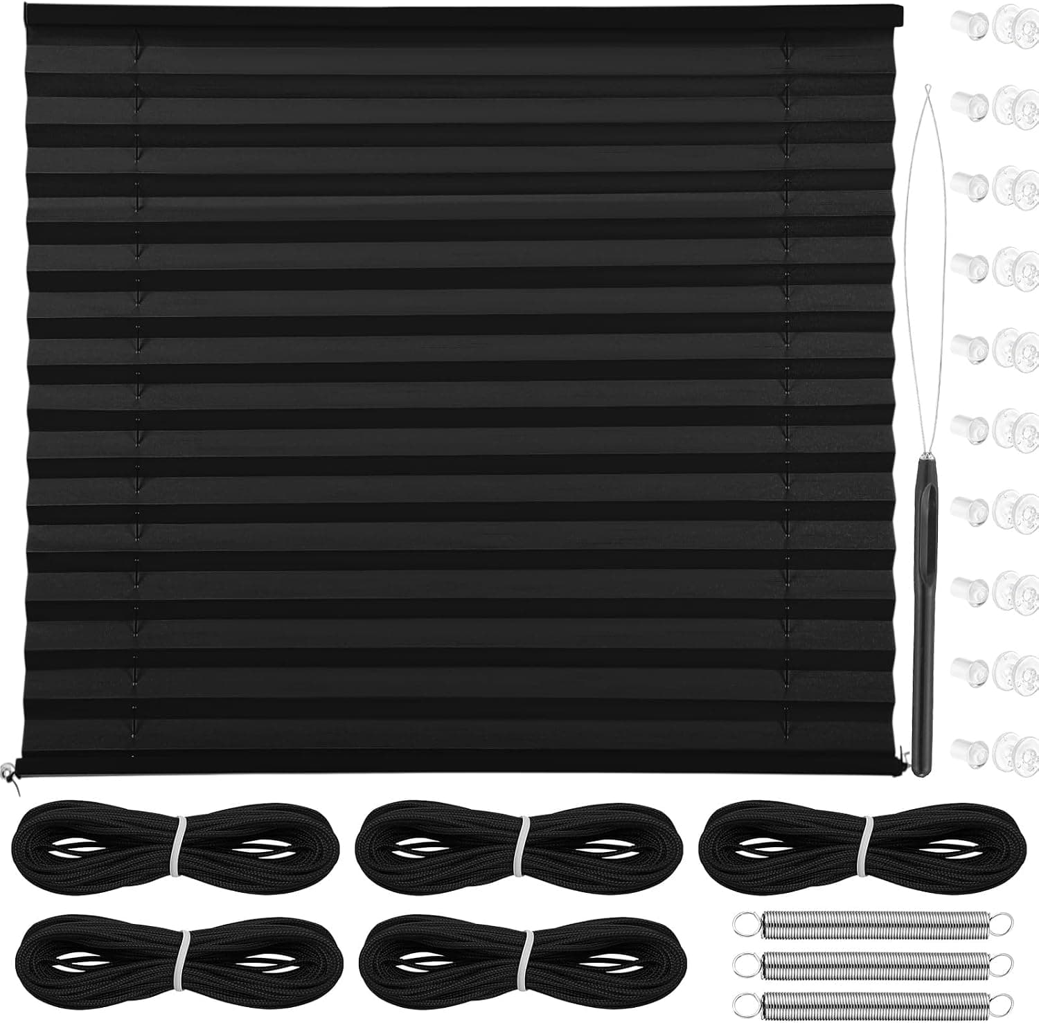 Fanfanwin RV Blinds for Camper Window 32 W x 24 L, Pleated RV Shades Repair Kit Replacement for Day Night Travel Trailer (Black)