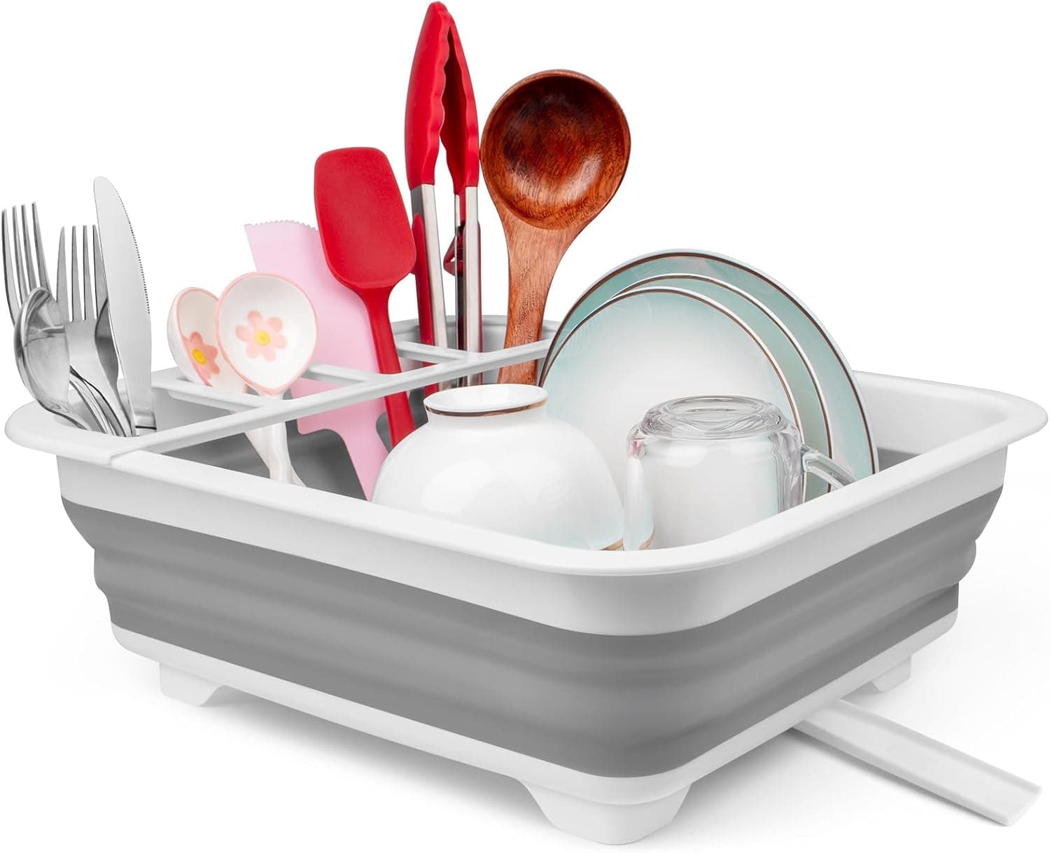 Collapsible Dish Drying Rack with Drain Plug Tube, Portable Drainers for Kitchen Counter, Folding Over Sink Rack, RV Camping Essentials
