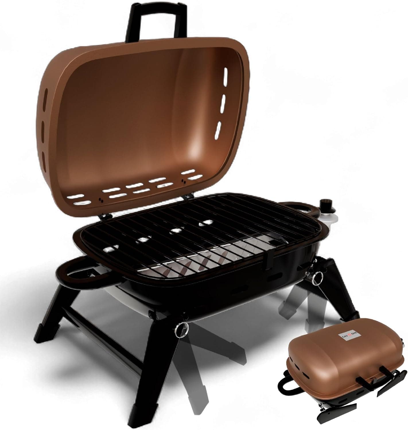 GasOne Tabletop Propane Grill, Portable Grill with Heat Resistant Handles, Tan Brown
