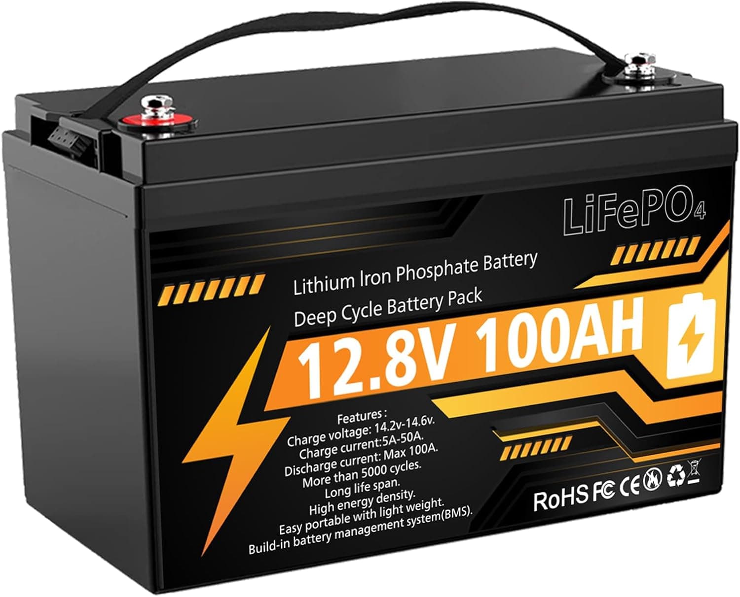 12V 100Ah LiFePO4 Lithium Battery Group 31 Deep Cycle with Smart 100A BMS & Low Temp Cut-Off, 15000 Cycles