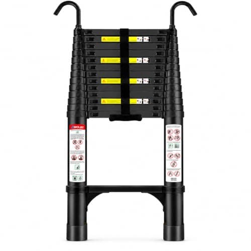 Telescoping Ladder with Hooks, 16.5 FT, 330 lb Capacity, Black