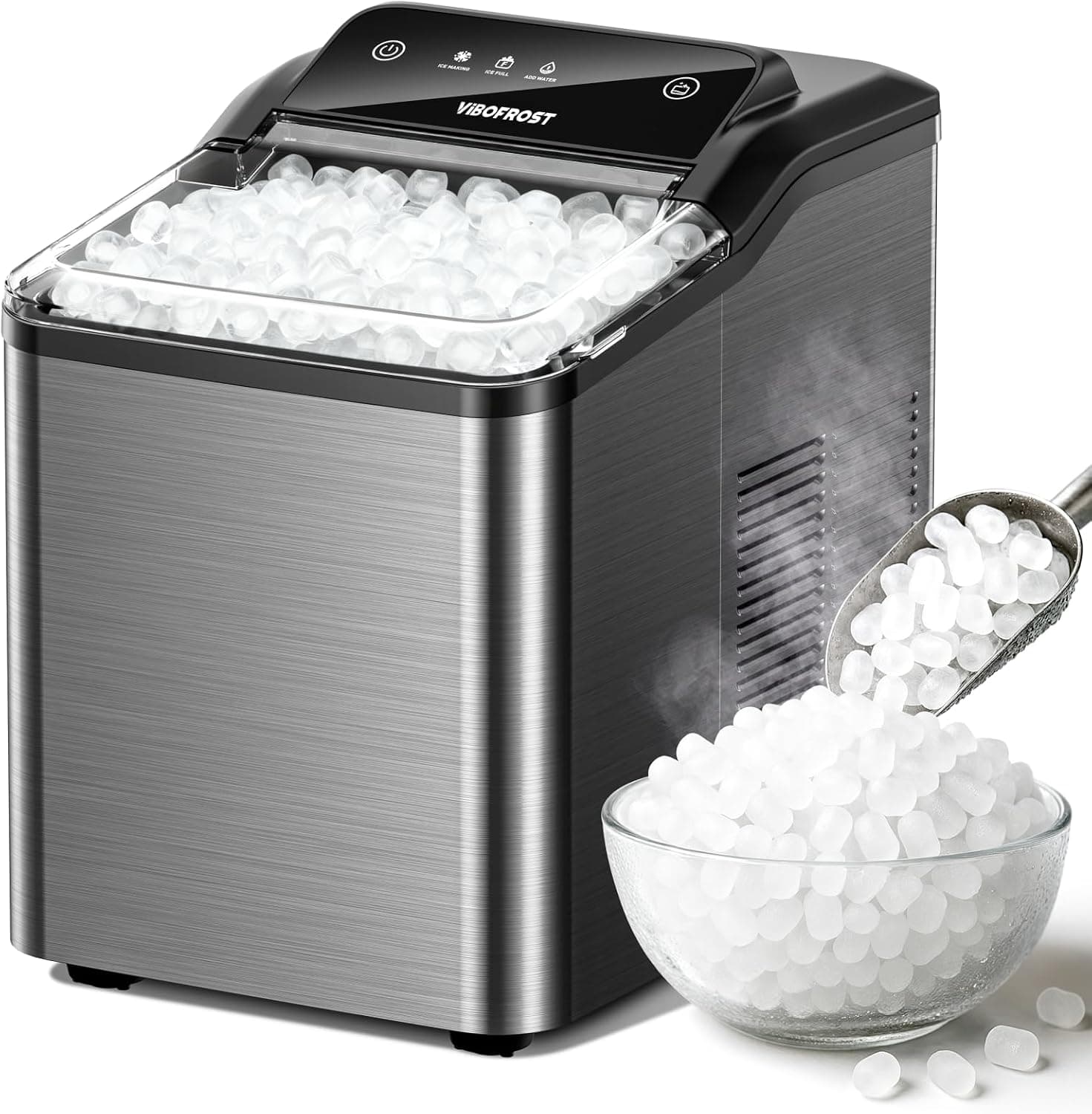 VIBOFROST Nugget Ice Maker Countertop, Fast 35lbs/24H Sonic Pebble Ice Machine, Self-Cleaning Stainless Steel Portable Ice Maker for Home Kitchen RV