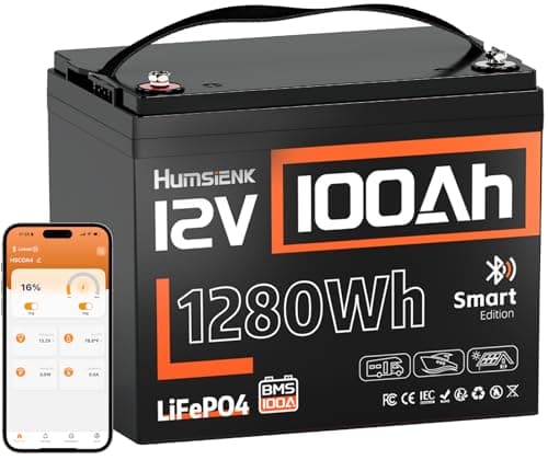 HumsiENK 12V 100Ah LiFePO4 Lithium Battery with Bluetooth (Group 24) 1280Wh
