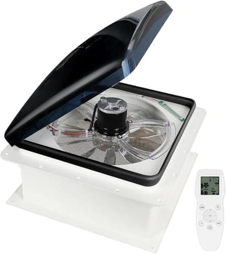 OUTPRIZE Upgraded Remote Control RV Roof Vent Fan with Rain Sensor, 12V DC | 14" Super Quiet, 10-Speed, Reversible