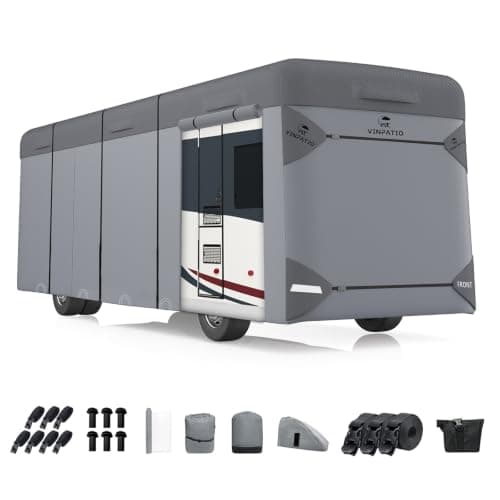 VINPATIO Class A RV Cover Fits 34'-37' RV: Extra Thick 9 Layers Top, Heavy Duty Waterproof Class A Motorhome Cover with 3 Extra Windproof Long Straps, Gutter Covers
