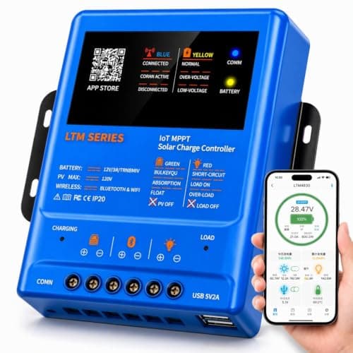 40A MPPT Solar Charge Controller - Multi-Voltage Auto-Detect - WiFi Bluetooth App, 0V LiFePO4 Recovery, Full Reverse Polarity Protection