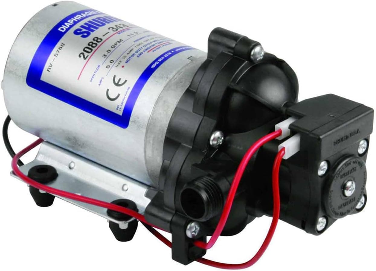 PENTAIR SHURFLO 2088-343-435 Diaphragm Pump, 12V DC, 3 GPM, 45 PSI, Self Priming with 1/2 Inch Male Ports