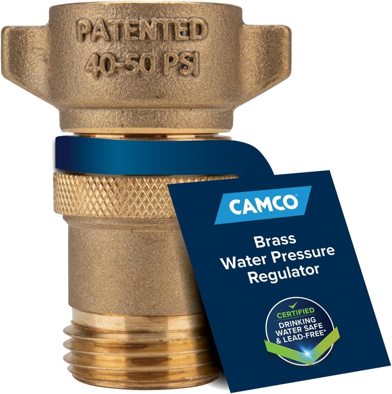 Camco Brass Marine/RV Water Pressure Regulator, Reduces to 40-50 PSI, Drinking Water Safe (40055)