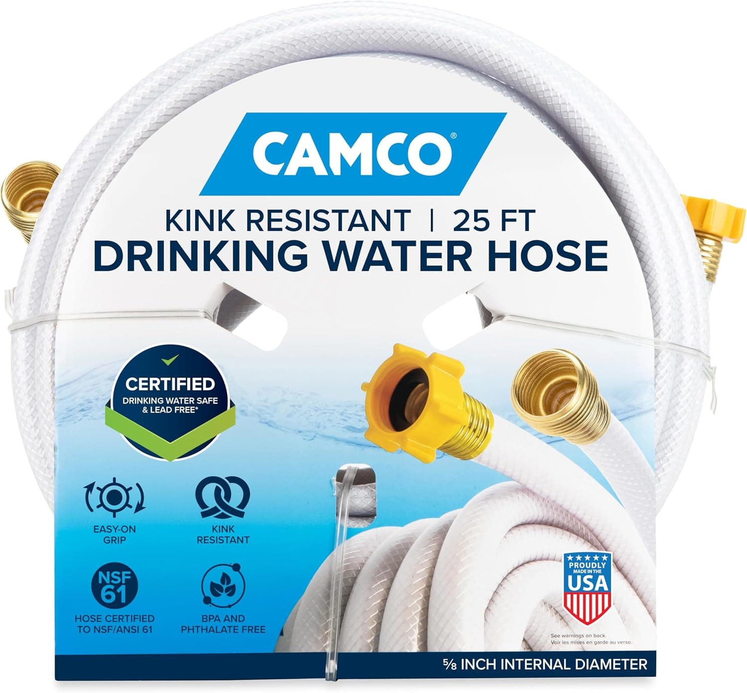 Camco TastePURE 25-Ft RV Drinking Water Hose, Diamond-Hatch Reinforced PVC, 5/8 inch Inside Diameter (22783)