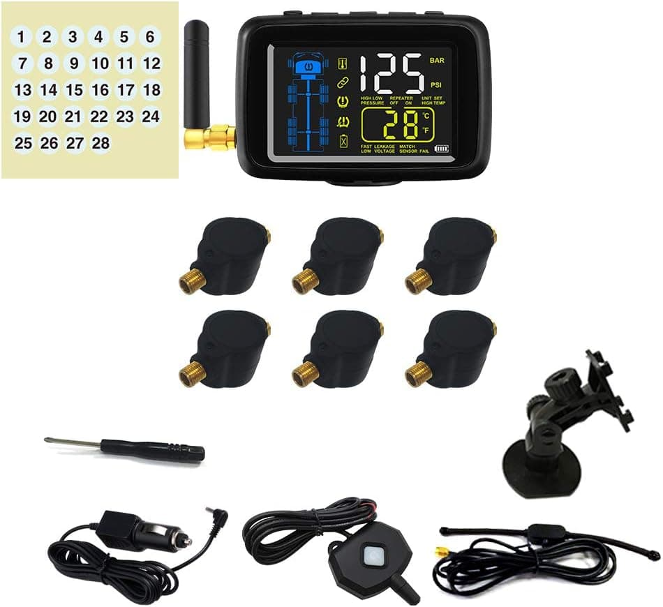RV 6-Tire Flow-Through Sensor Tire Pressure Monitoring System (TPMS)
