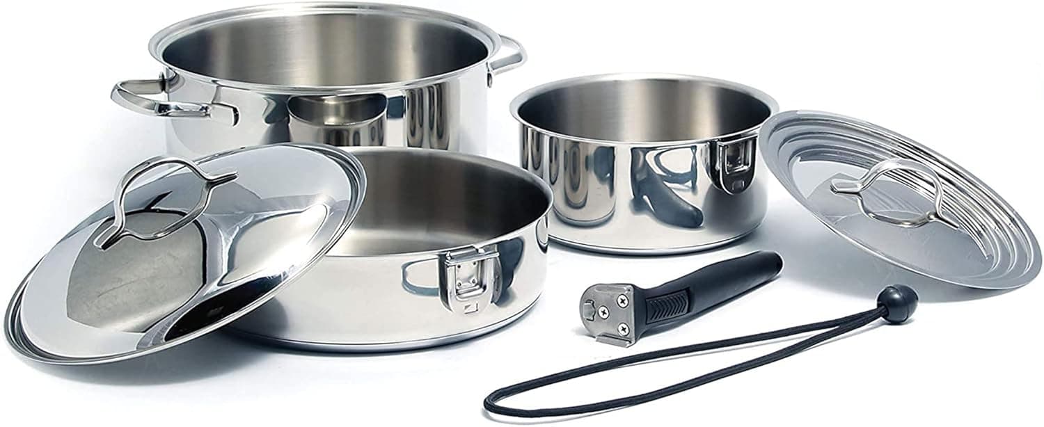 Camco Premium Nesting Cookware Set, Stainless-Steel, 7-Piece Set (43920)