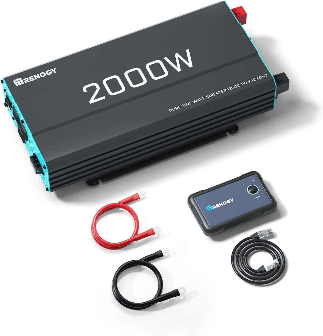 Renogy Inverter P2 2000W Pure Sine Wave Inverter 12V DC to 110V AC for Vehicles, Truck, RV, Home with USB / Hardwire Port and Remote