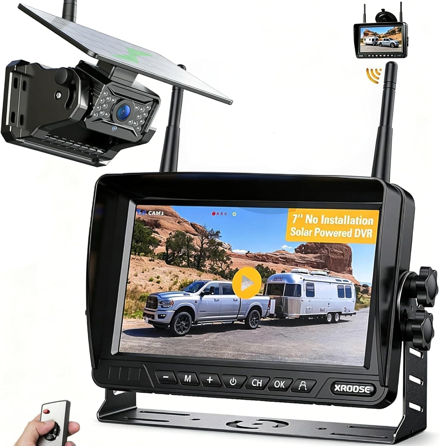 Xroose Wireless RV Backup Camera 7 Inch Monitor, Built-in Recorder Rear & Side Cam for Trailer Box Semi Truck Motorhome Camper Pickup, 1080P AHD DVR System