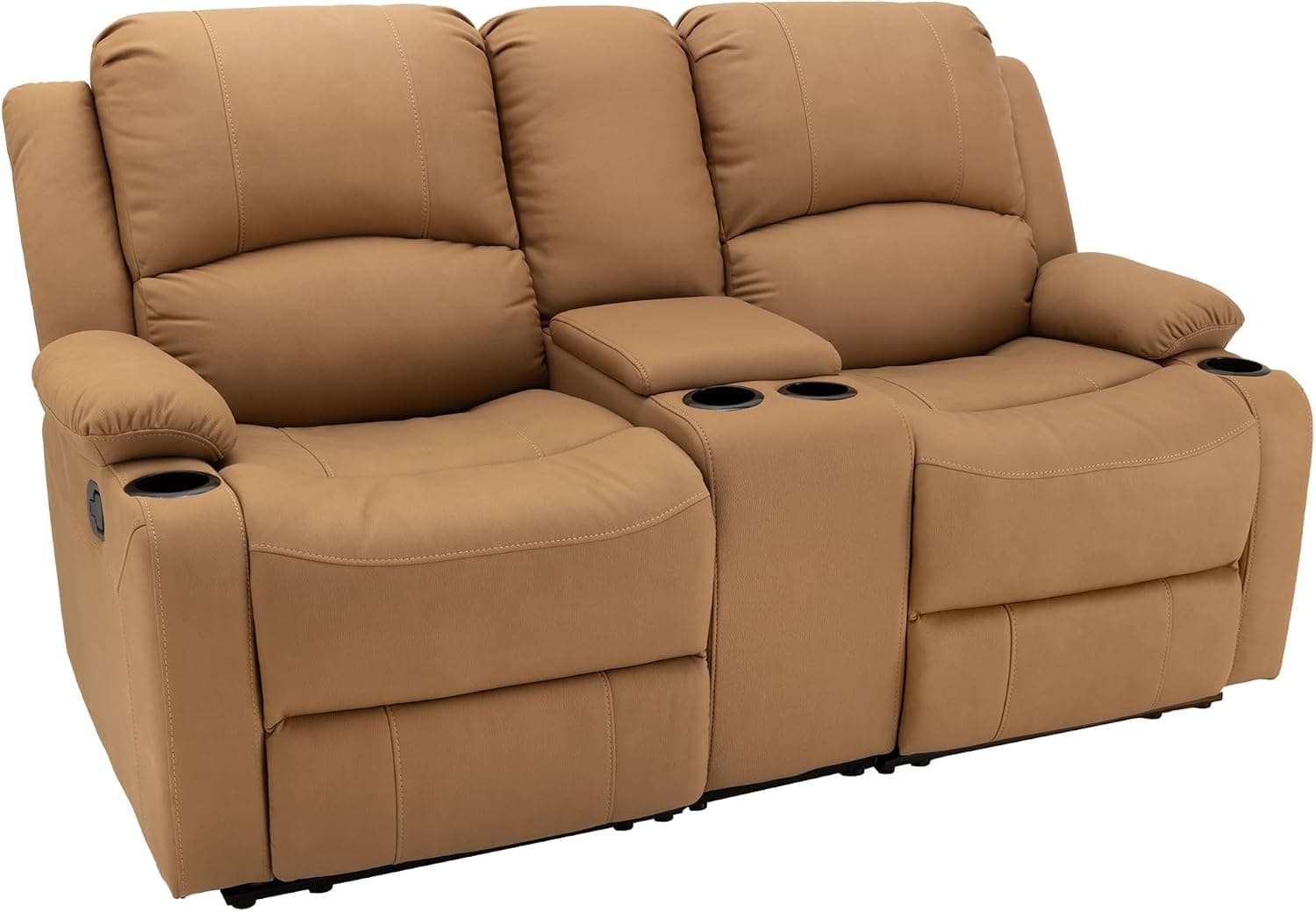 Camper Comfort 68 inch Wall Hugger Reclining RV Theater Seats, Double Recliner RV Sofa and Console (Manual, Sand)
