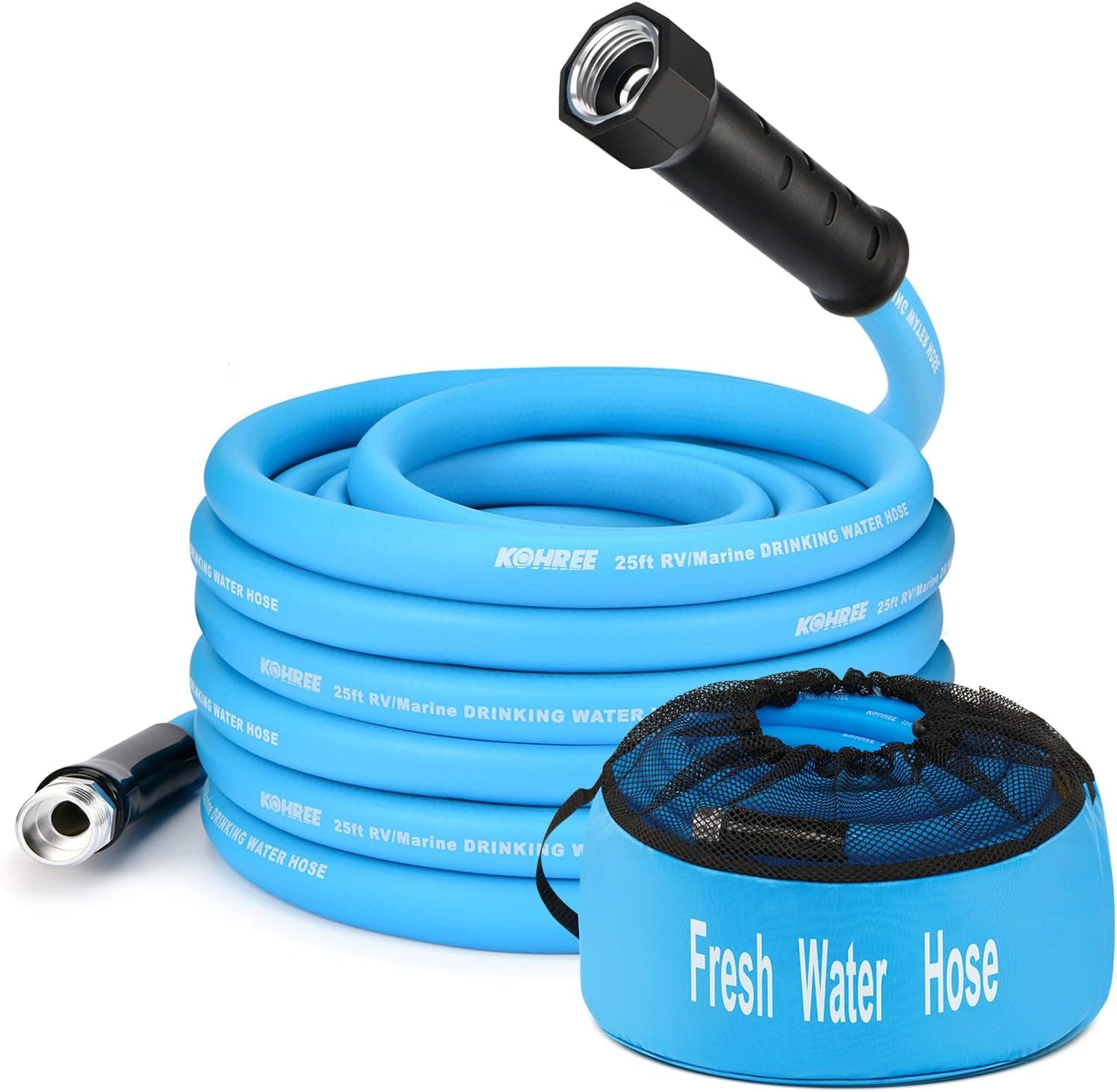 Kohree 25FT RV Water Hose with Storage Bag, 5/8 inch Premium Drinking Water Hose, Leak Free, No Kink