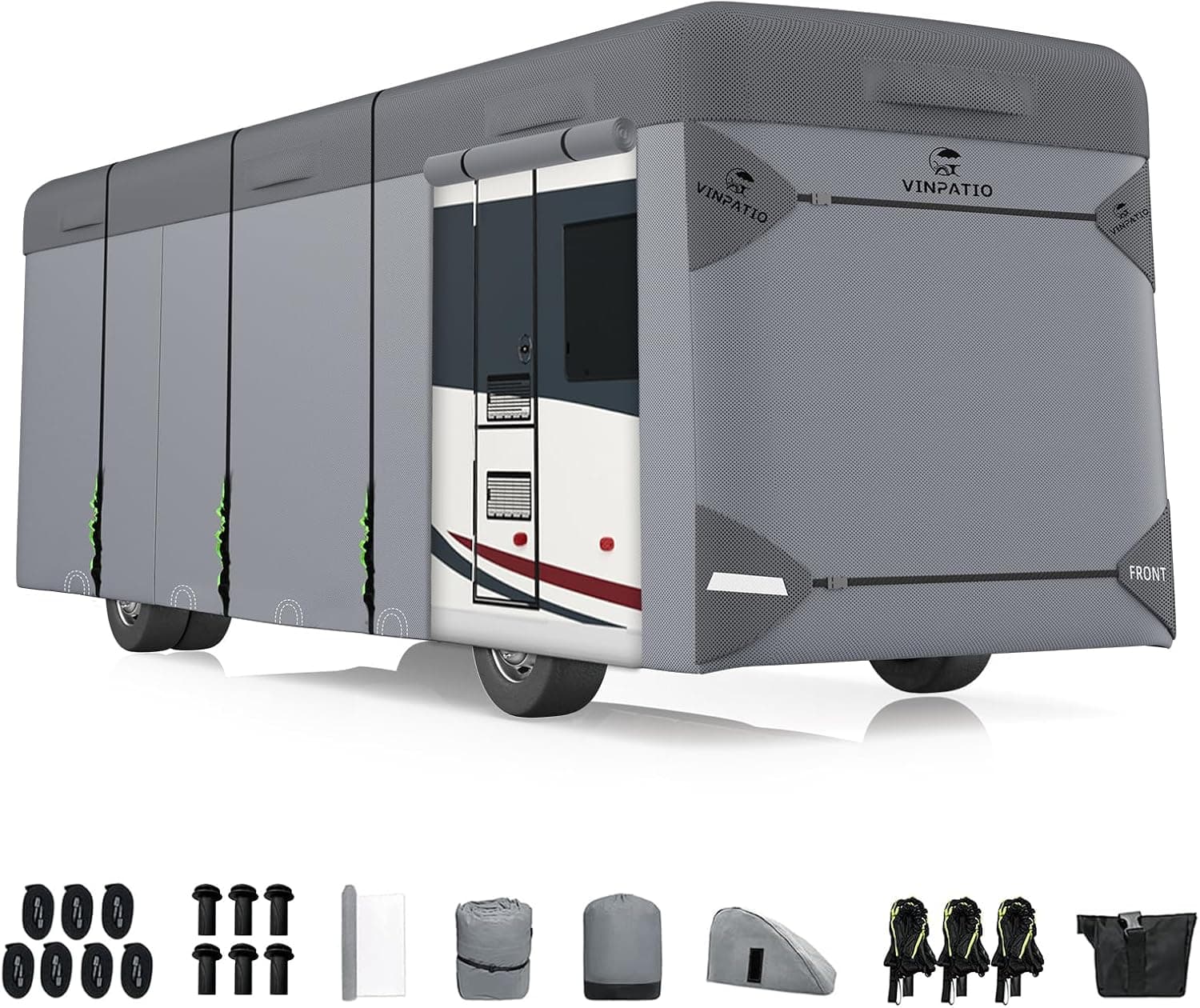 VINPATIO Class A RV Cover Extra Thick 7 Layers Top, Fits 31'-34' RV, Heavy Duty Windproof Waterproof with 2 Extra Long Straps, Gutter Covers