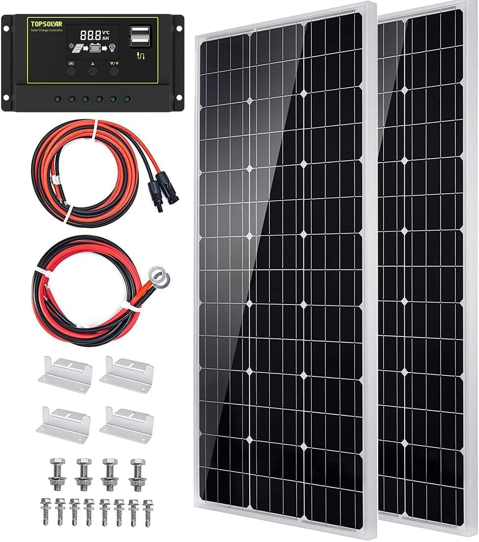Topsolar Solar Panel Kit 200 (2*100W) Watt 12 Volt Monocrystalline Off Grid System with 30A Controller + Cables + Z-Brackets