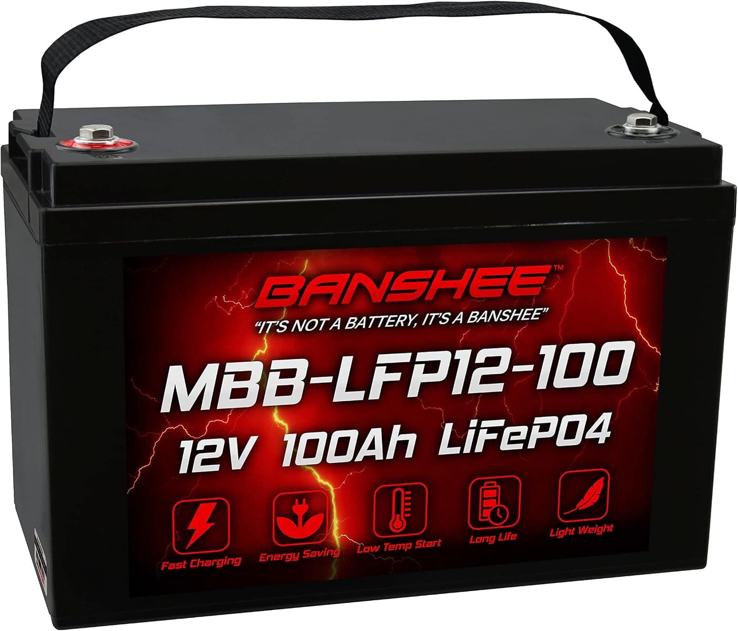 12V 100Ah LiFePO4 Deep Cycle Lithium Battery w/100A BMS for Solar RV Off-grid