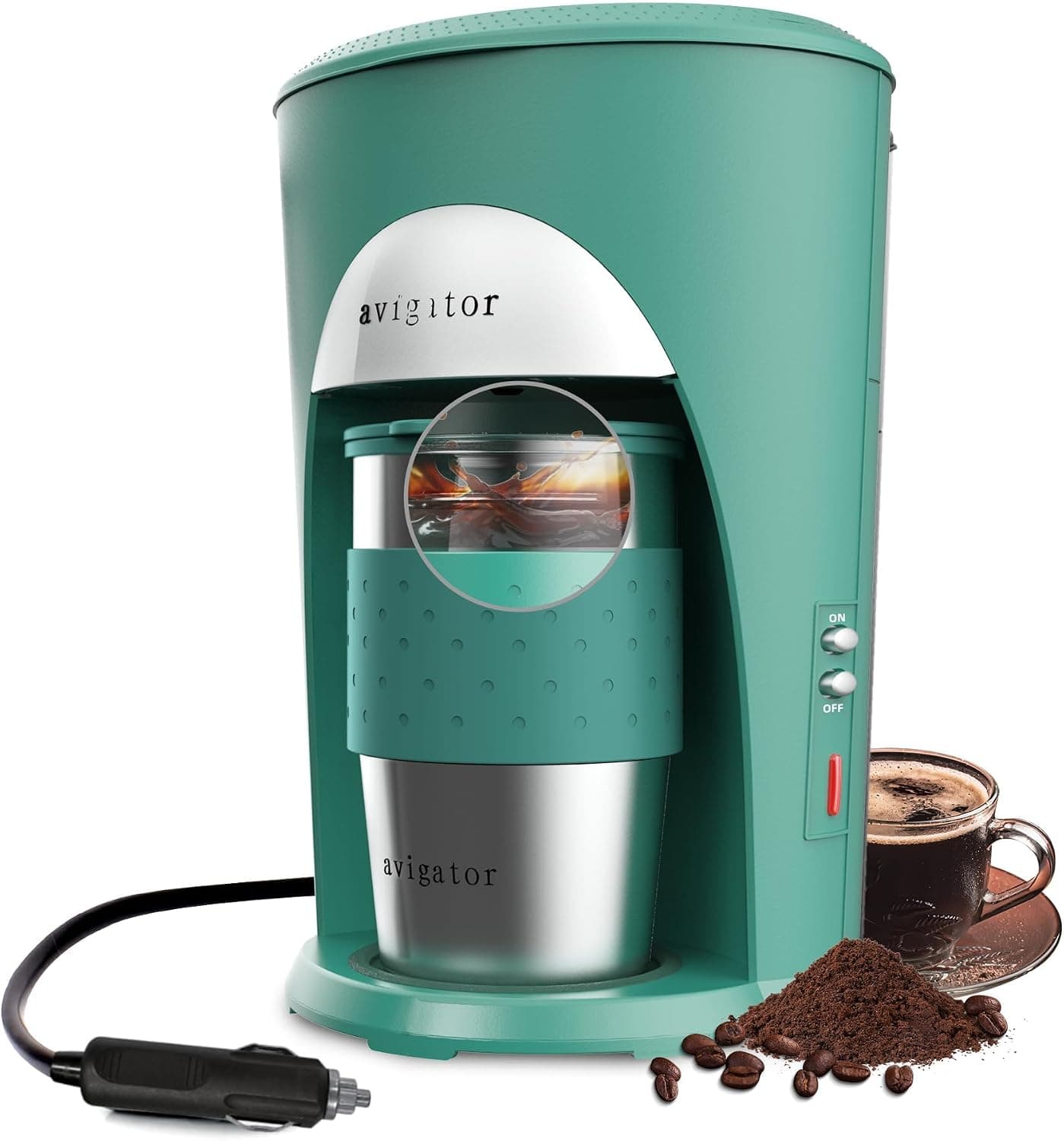 avigator Portable Coffee Maker for Travel Camping Car, Compact Drip Coffee Machine with 10oz Travel Mug, 12V