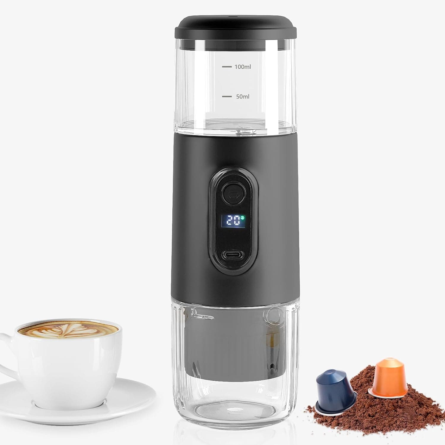 Portable Electric Espresso Coffee Machine, 2-in-1 Wireless 15 Bar Mini Coffee Maker for Camping RV