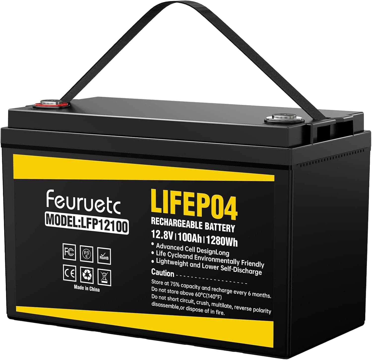 12V 100Ah LiFePO4 Solar Battery Deep Cycle Lithium for Solar Systems, Off-Grid, RV, Marine with 15000+ Cycles