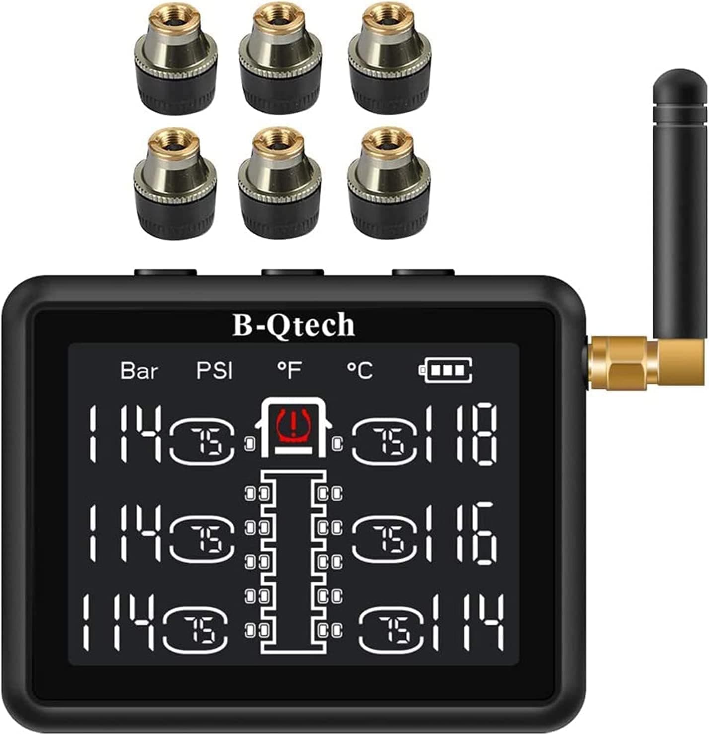 RV TPMS Tire Pressure Monitoring System (0~232PSI) Wireless with 6 Sensors for Trailer Truck Motorhomes Motorcoaches, 3.15 inch Full Screen, Max Support 22 Tyres