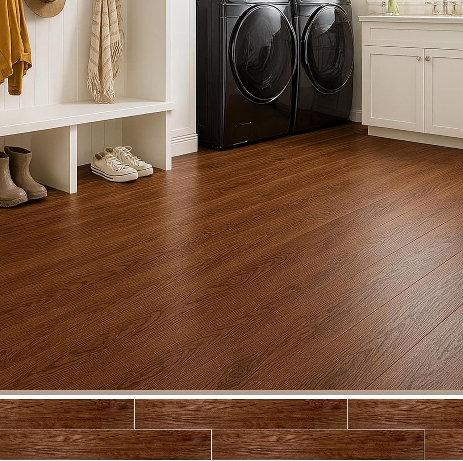 Peel and Stick Floor Tile Waterproof, 81 Sq.ft Vinyl Plank Flooring Self Adhesive, 54 pcs 6x36, Scratch-Resistant Non-Slip (Dark Brown)