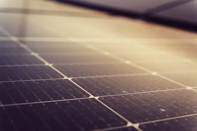 Detailed view of solar panels capturing sunlight, promoting renewable energy